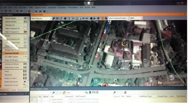 Gambar 6 Simulasi Lalu Lintas menggunakan Software Vissim 