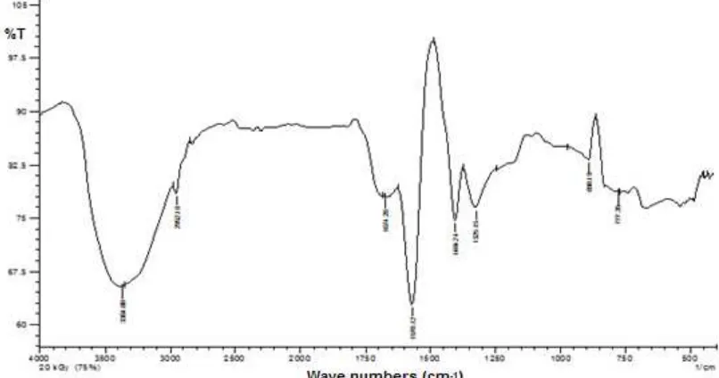 Fig 9. FTIR spectrum of superabsorbent hydrogels of partially neutralized acrylic acid prepared using gammairradiation