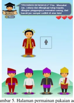 Gambar 7. menunjukkan tampilan permainan rumah adat dari aplikasi Ragam Budaya Nusantara 