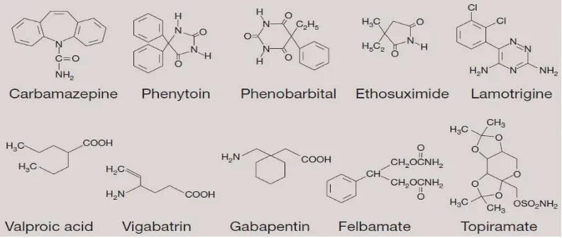 Gambar 1. Struktur kimiawi obat anti epilepsi. 