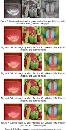 Figure 4. Colored image by affinity function #1: Milkdrop (left), Pepper 