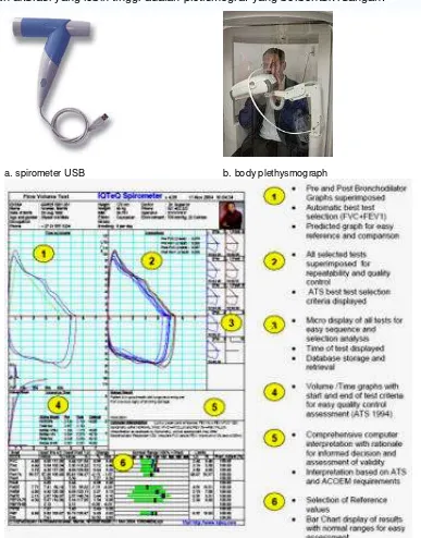 Gambar 6: Spirometer modern dan tampilan hasil pengukurannya (Quanjer; 2008)  