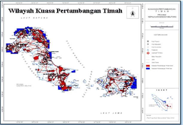 Gambar 3.1  Wilayah usaha pertambangan timah yang mengandung zirkon di Provinsi   Bangka-Belitung 