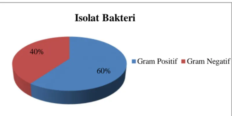 Gambar 1. Distribusi bakteri Gram positif dan negatif pada spesimen pus pasien gangran diabetik  bulan Februari-Maret 2016 