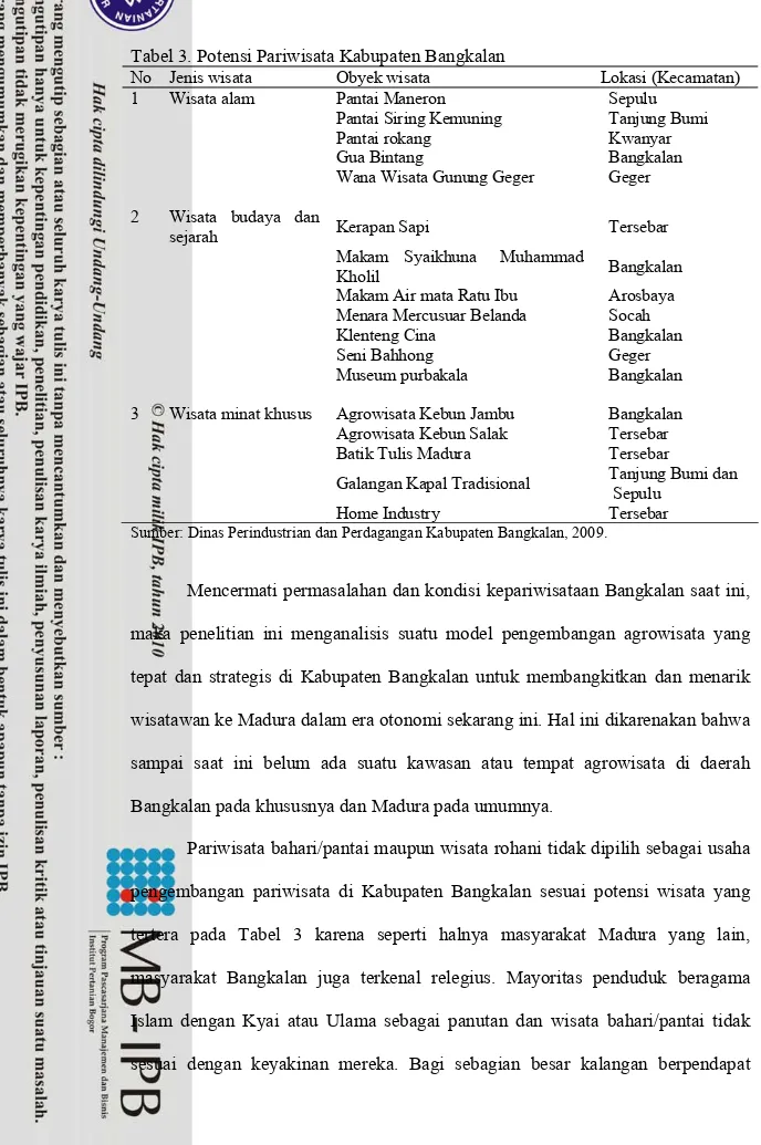 Tabel 3. Potensi Pariwisata Kabupaten Bangkalan 
