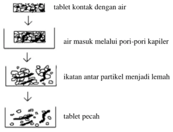 Gambar 1. Aksi kapiler disintegran dalam tablet FDT (Bhowmik dkk.,2009) 