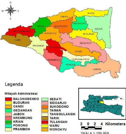 Gambar 1. Peta Administrasi Kabupaten  Sidoarjo  
