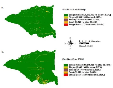 Gambar 2. Peta Klasifikasi Erosi : (a) Kondisi Existing 2008; (b) Kondisi RTRW tahun 2029 Kabupaten Sidoarjo