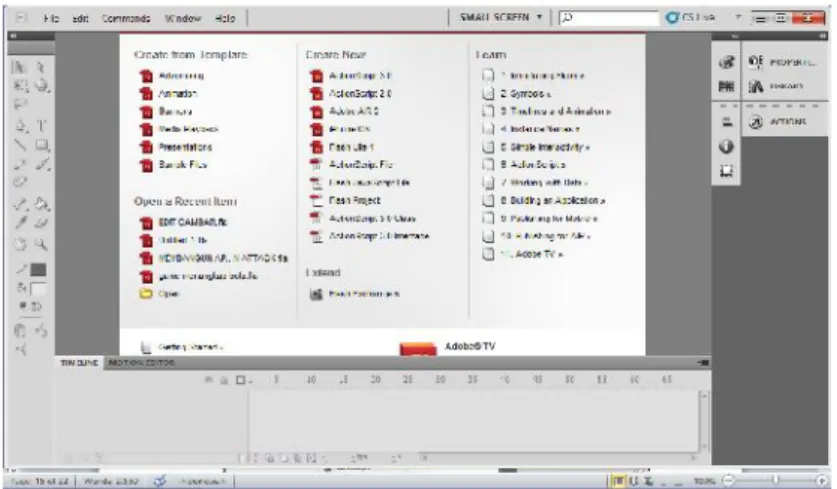 Gambar II.8. Tampilan layar pertama program Adobe Flash Pro CS.5.5 Sumber : (Madcoms Madium; 2012: 4).