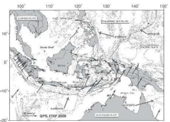 Gambar 1. Zona subduksi lempeng Eurasia dengan lempeng Indo Australia (Bock, et al,  2003) 