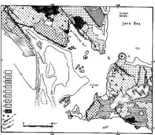 Gambar 2. Kondisi geologi zona deformasi Selat Sunda (Pramumijoyo, 1991)  Geometri Regangan Selat Sunda 