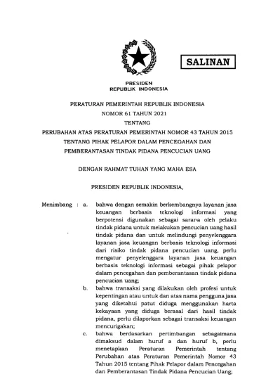 SALINAN. Bahwa Berdasarkan Pertimbangan Sebagaimana Dimaksud Dalam ...