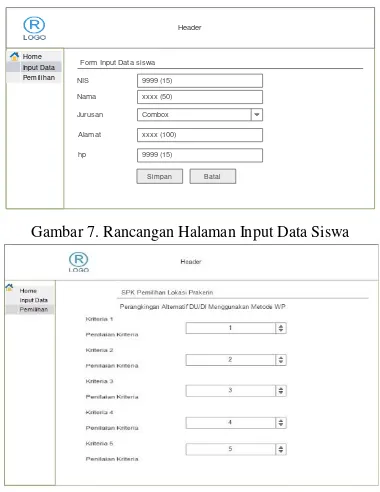 Gambar 7. Rancangan Halaman Input Data Siswa 