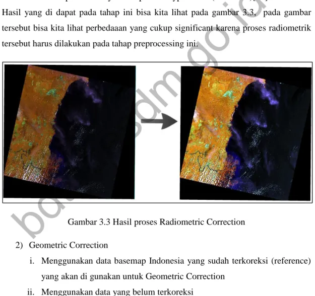 Gambar 3.3 Hasil proses Radiometric Correction   2)  Geometric Correction 