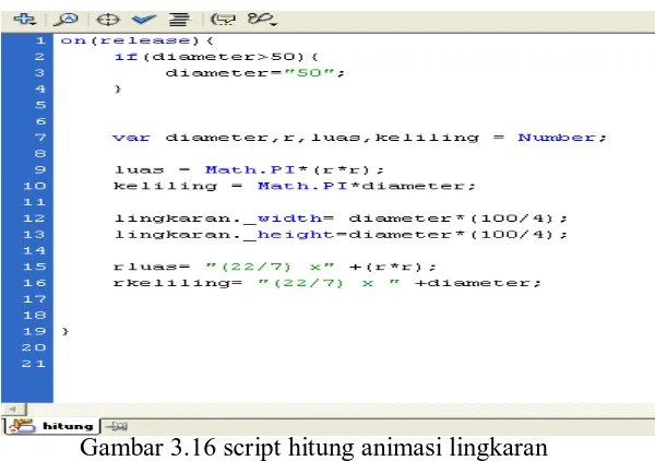 Gambar 3.16 script hitung animasi lingkaran 