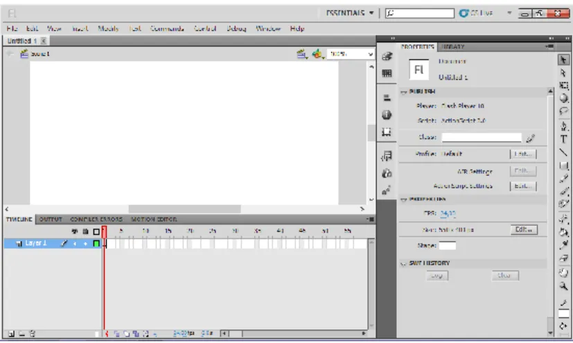 Gambar II.4. Tampilan Jendela program Adobe Flash Pro CS5.5  Sumber : (Madcoms Madium; 2012: 5)