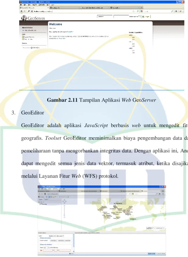 Gambar 2.11 Tampilan Aplikasi Web GeoServer  3.  GeoEditor 