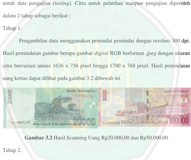 Gambar 3.2 Hasil Scanning Uang Rp20.000,00 dan Rp50.000,00  Tahap 2. 