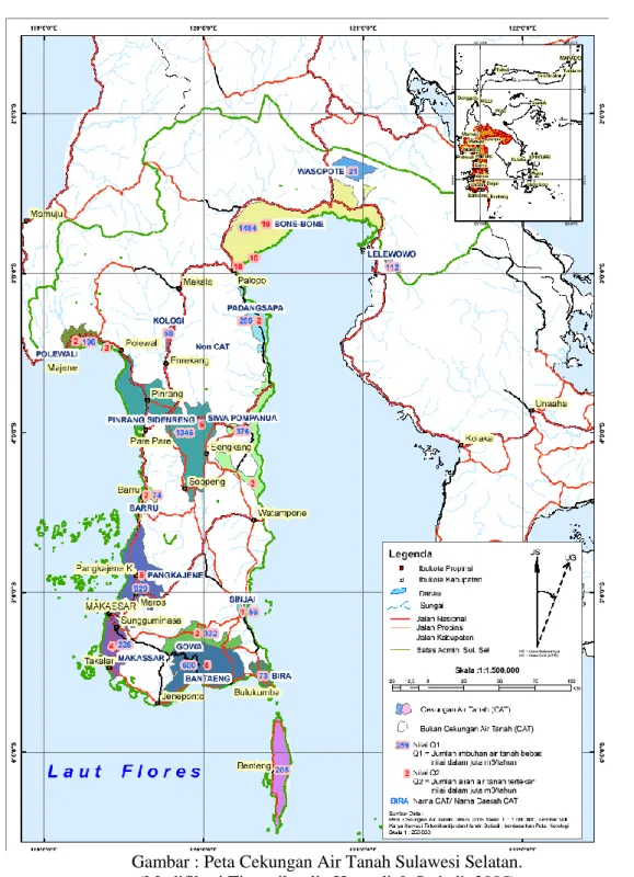 Gambar : Peta Cekungan Air Tanah Sulawesi Selatan.  (Modifikasi Tirtomihardjo Haryadi &amp; Setiadi, 2005) 