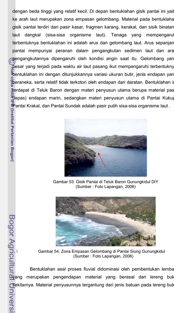 Gambar 53. Gisik Pantai di Teluk Baron Gunungkidul DIY   (Sumber : Foto Lapangan, 2006) 