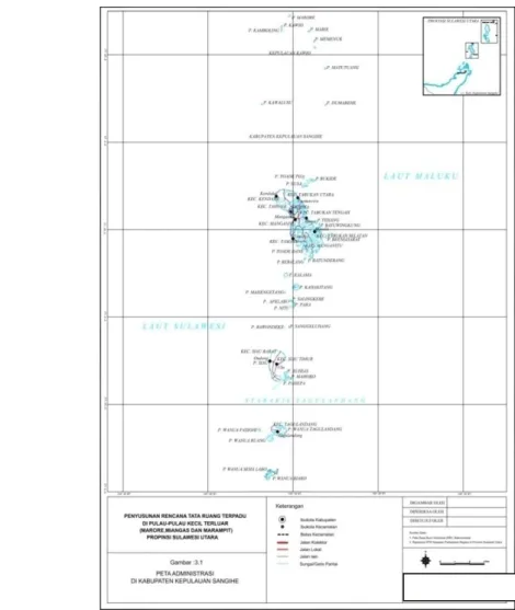 Gambar 10 Peta administrasi Kabupaten Kepulauan Sangihe  4.1.1.2 Wilayah administrasi   
