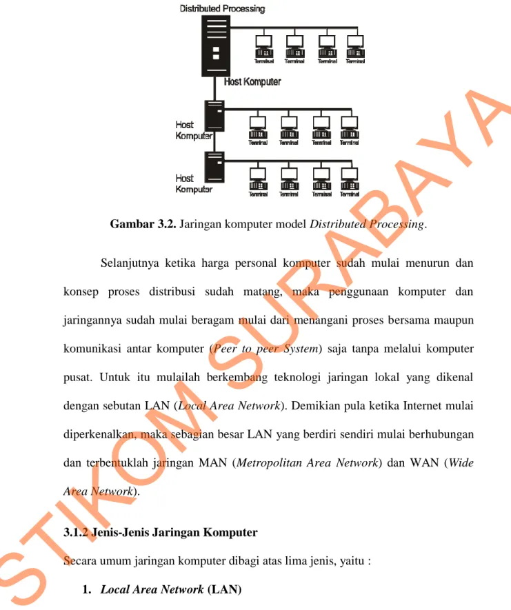 Gambar 3.2. Jaringan komputer model Distributed Processing. 