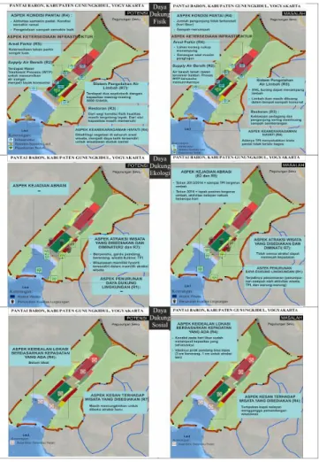Gambar 3. Peta hasil sketsa Kappedal Kabupaten Gunungkidul pada aspek  kesan terhadap obyek wisata dan keidealan lokasi 