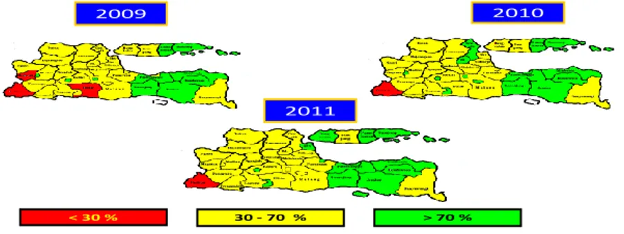 Gambar 3.4. Perkembangan Cakupan Case Detection Rate (CDR)   di Provinsi Jawa   Timur tahun 2009-2011 