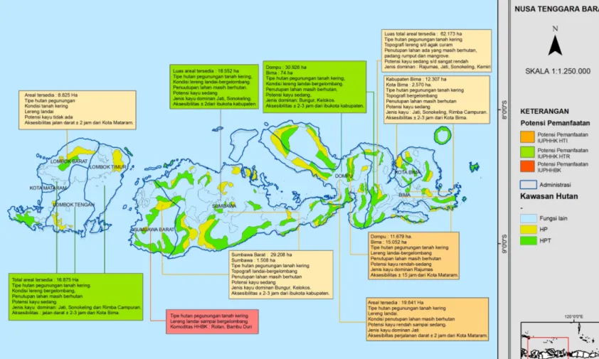 Gambar 4. Peta Petensi dan Lokasi Pemanfaatan Hutan Produksi Yang Tidak  Dibebani Hak di Provinsi Nusa Tenggara Barat 