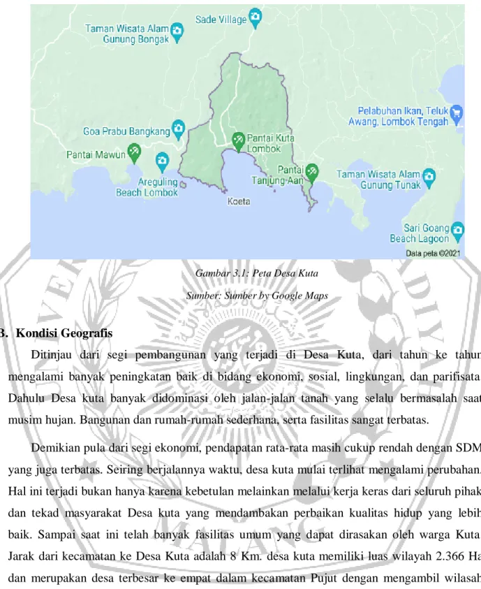 Gambar 3.1: Peta Desa Kuta  Sumber: Sumber by Google Maps 