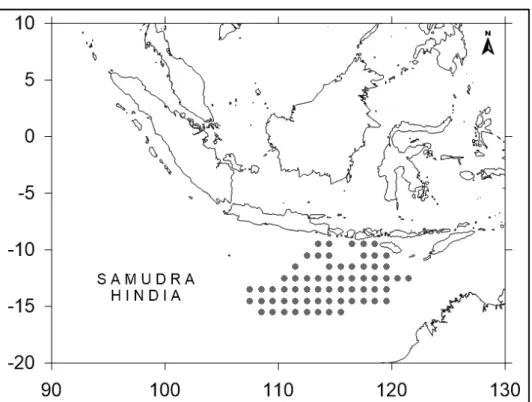 Gambar 1. Daerah penangkapan ikan albakora di Samudera Hindia bagian timur.