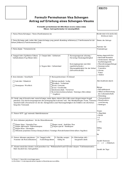 Formulir Permohonan Visa Schengen Antrag Auf Erteilung Eines Schengen Visums 8599