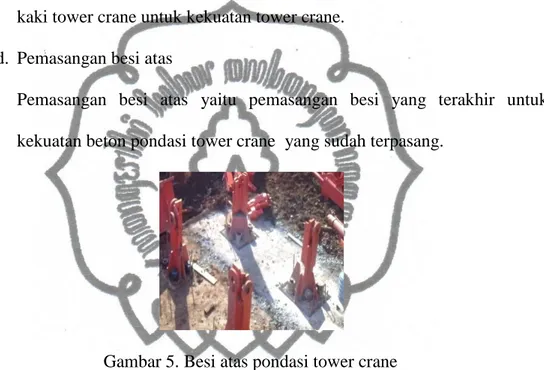 Gambar 5. Besi atas pondasi tower crane  Sumber : PT. Tatamulia Nusantara Indah, 2010