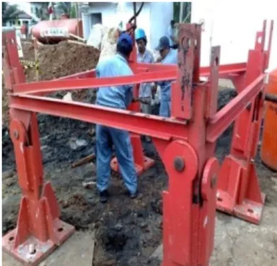 Gambar 7. Pemasangan basic tower crane  Sumber : PT. Tatamulia Nusantara Indah, 2010.  h