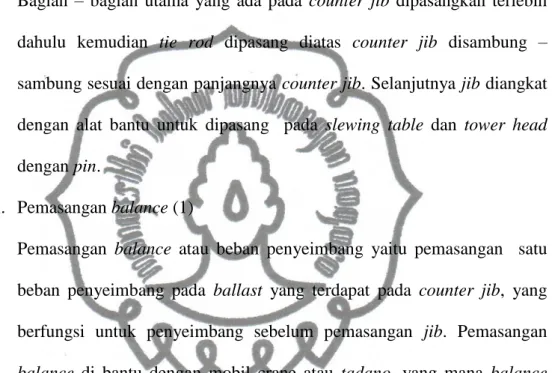 Gambar 9. Pemasangan balance atau beban penyeimbang  Sumber : PT. Tatamulia Nusantara Indah, 2010