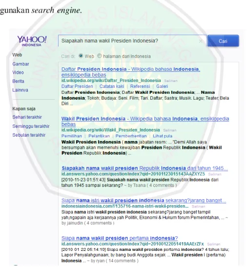 Gambar 1.1 Hasil Pencarian dari Yahoo Search Engine  (sumber: Yahoo, 10 Maret 2014) 