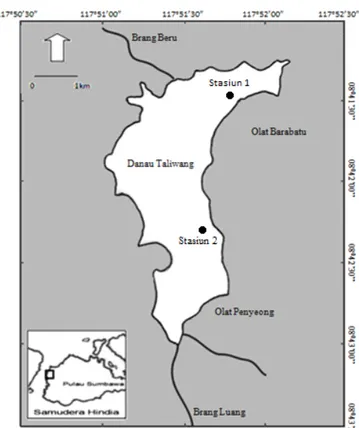 Gambar 1. Peta lokasi penelitian di Danau Taliwang, Sumbawa Figure 1. Sampling location at Taliwang Lake, Sumbawa