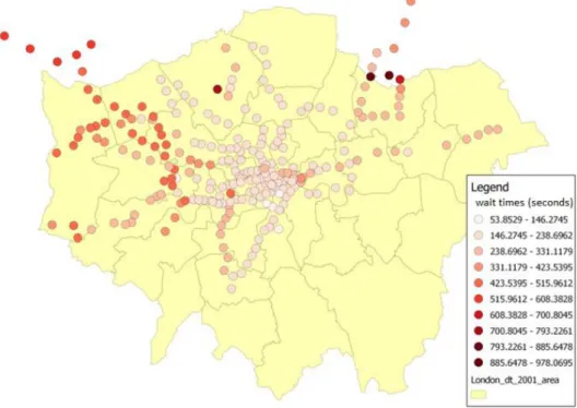 Figure 1: Average wait times in seconds between 8am and 8pm for London  Underground stations