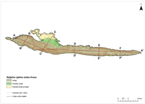 Figure 4   Morphographic map of the island of Hvar (made on the basis of SRPJ, 2015,  CGIAR Consortium for Spatial Information, 2008; division of relief units, according to 