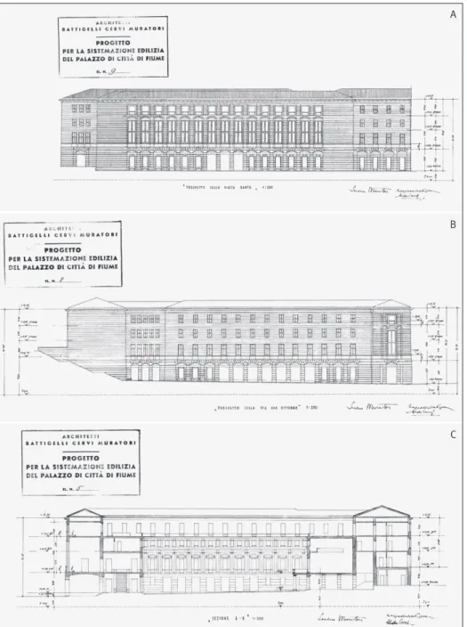 Fig. 15 S. Muratori, A. Cervi, R. Battigelli: working  design for the new layout and extension of the city  palace in Rijeka, 1942
