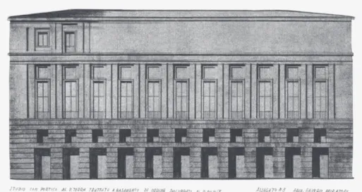 Fig. 8 S. Muratori: competition project for the new  layout and extension of the city palace in Rijeka,  study of a portico, 1939