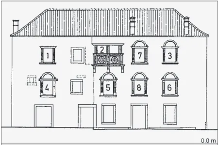 Fig. 10 Cipiko Castle, south façade with marked  windows