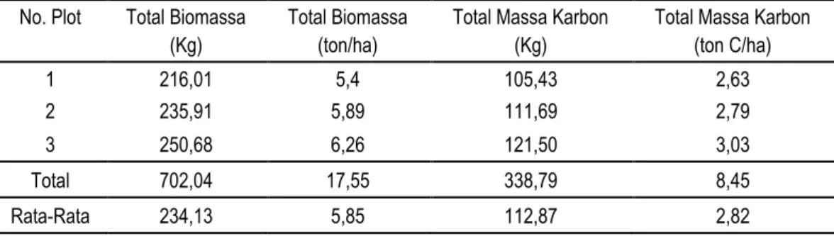 Tabel  14.  Potensi  biomassa  dan  cadangan  karbon  bambu  talang  pada  hutan  rakyat  bambu,  Desa   Pertumbukan (ton/ha) 