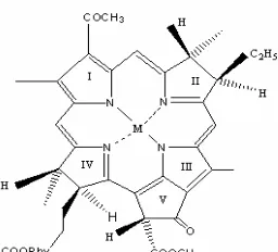 Fig 1. Chemical Structure of Mg-BChl a, Zn-BPheo a,and Cu-BPheo a. M = Mg, Cu, Zn