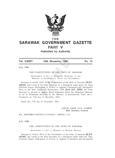 SARAWAK GOVERNMENT GAZETTE PART V