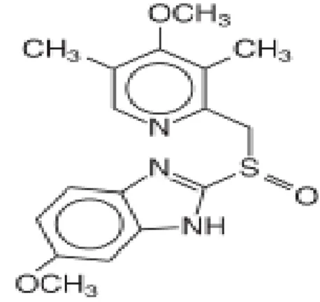 Gambar 2.8 Rumus bangun omeprazol (Brunton, dkk., 2008).  Rumus molekul  :   C 17 H 19 N 3 O 3 S  