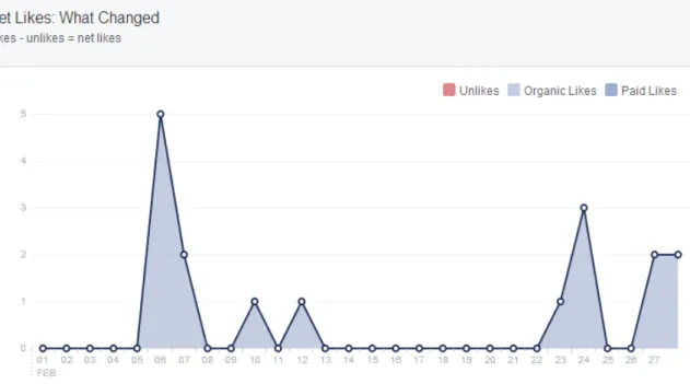 Tabela 1: Število všečkov Facebook strani v mesecu februarju (vir: Facebook Insights) 