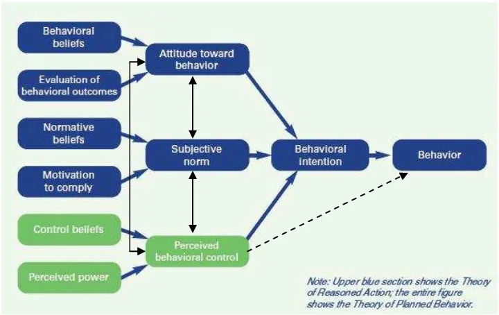 Gambar 2.1 Theory of Planned Behavior Sumber: http://www.cancer.gov/cancertopics/cancerlibrary/theory.pdf (Croyle, 2005) dan Theory of Planned Behavior (Ajzen , 2005) 