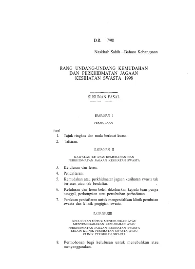 D.R. 7/98 RANG UNDANG-UNDANG KEMUDAHAN DAN PERKHIDMATAN JAGAAN ...