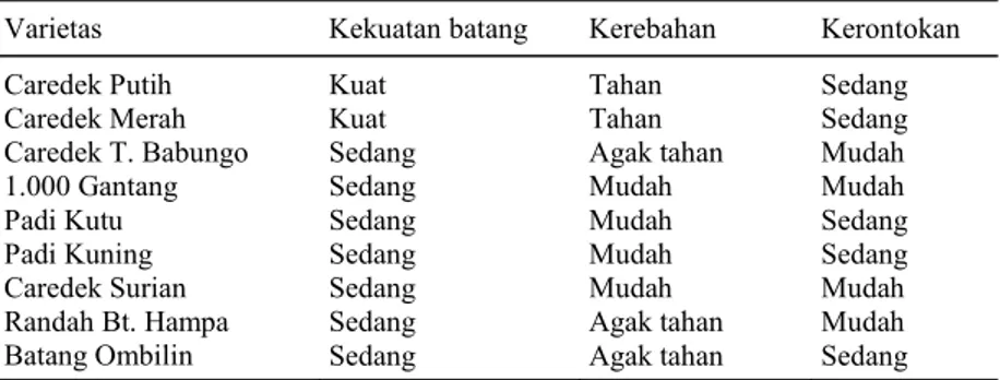 Tabel 5.  Karakter kualitatif varietas lokal padi sawah di Kabupaten Solok. 